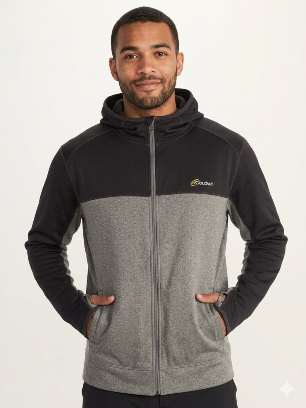 Cloudveil Fleece Hoodie in Black and Heathered Grey with Thumbholes